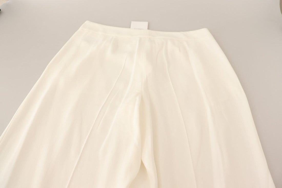 Tonello White High Waist Pleated Straight Formal Trouser Pants - RIMODA