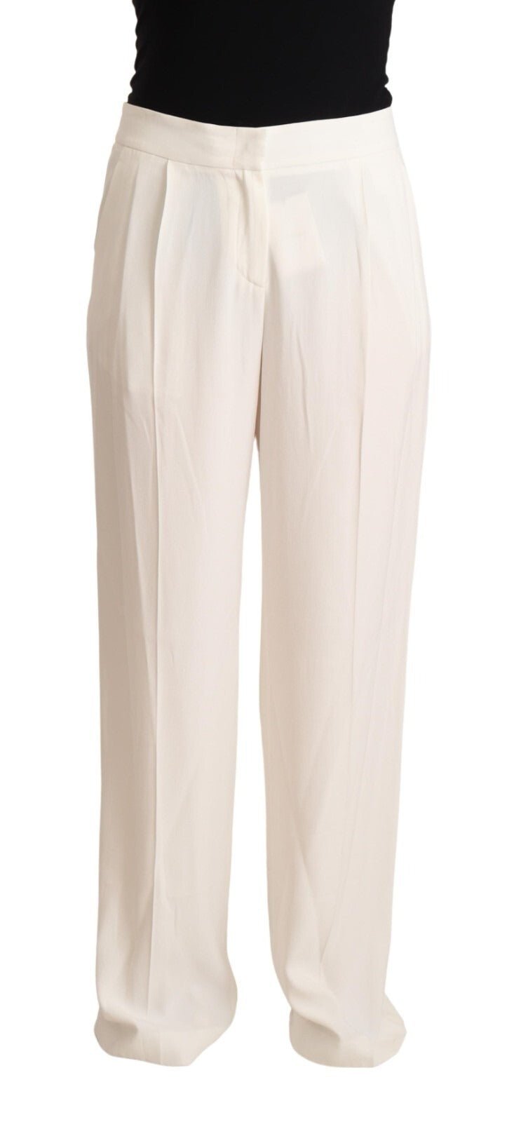 Tonello White High Waist Pleated Straight Formal Trouser Pants - RIMODA