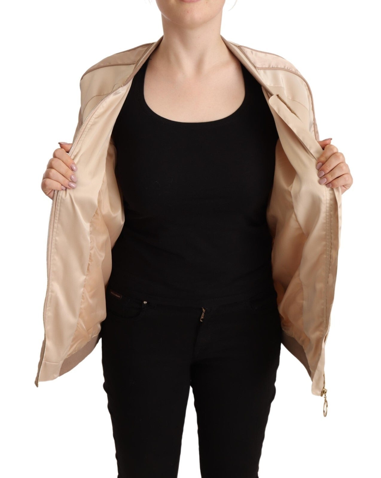 Twinset Bomber Full Zip Beige Long Sleeves Polyester Jacket - RIMODA