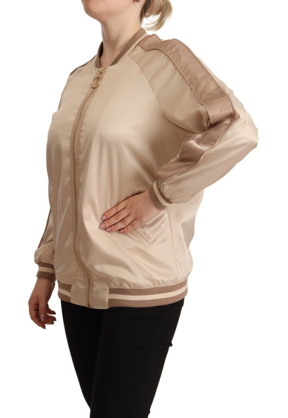 Twinset Bomber Full Zip Beige Long Sleeves Polyester Jacket - RIMODA