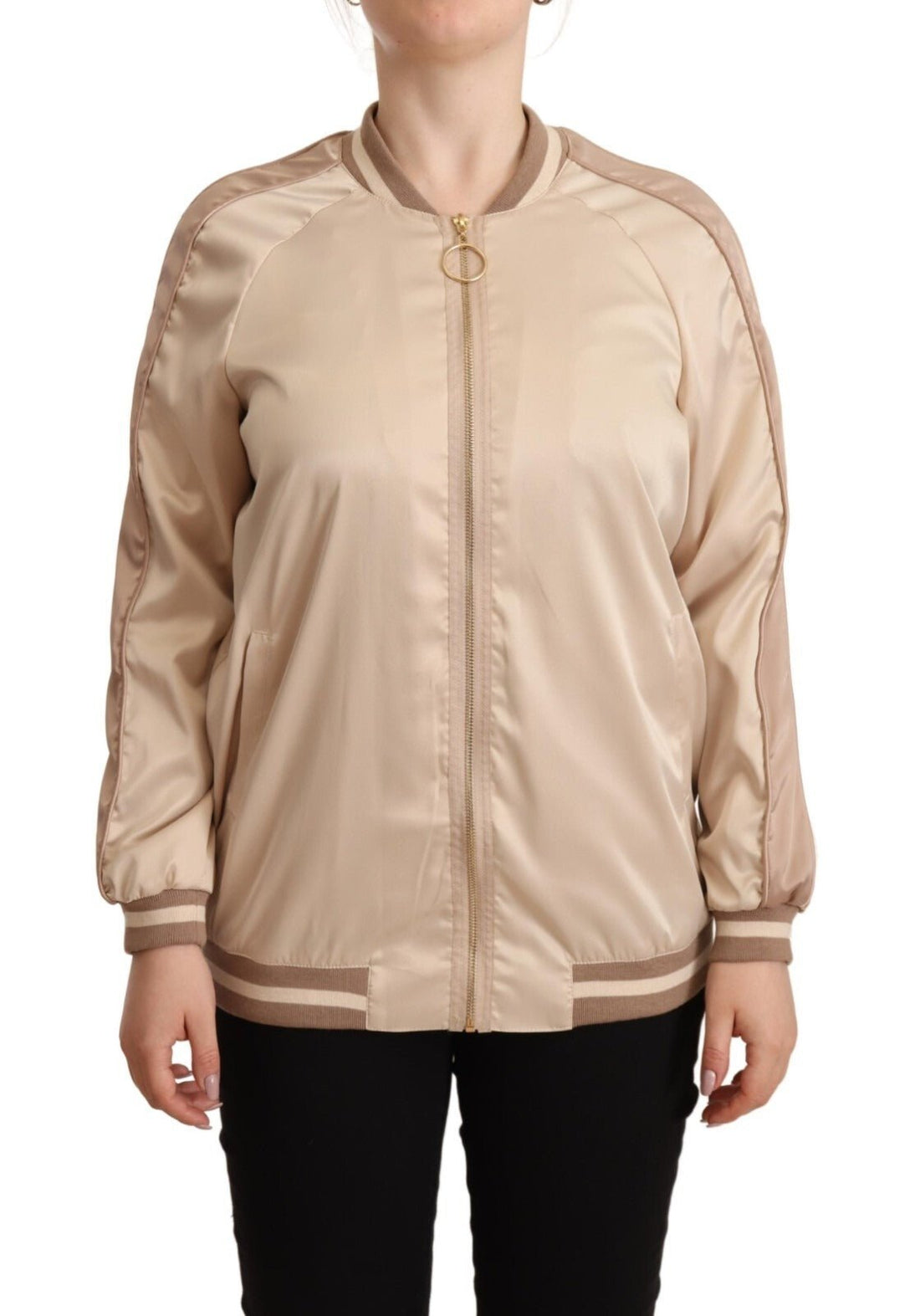Twinset Bomber Full Zip Beige Long Sleeves Polyester Jacket - RIMODA