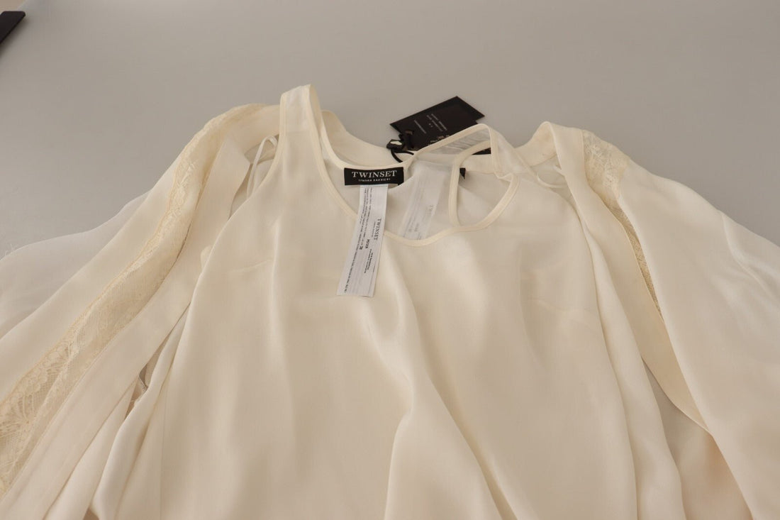 Twinset Off White Tank Lace Trim Cardigan Women Blouse Tops - RIMODA