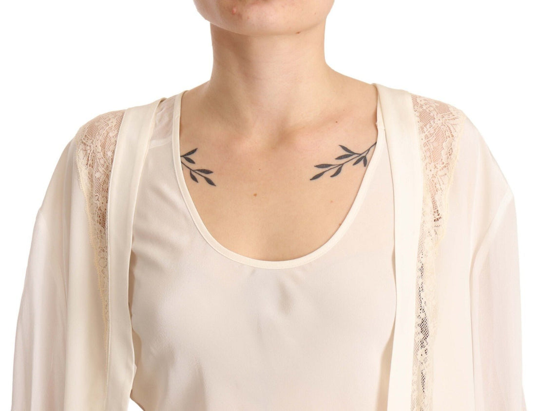 Twinset Off White Tank Lace Trim Cardigan Women Blouse Tops - RIMODA