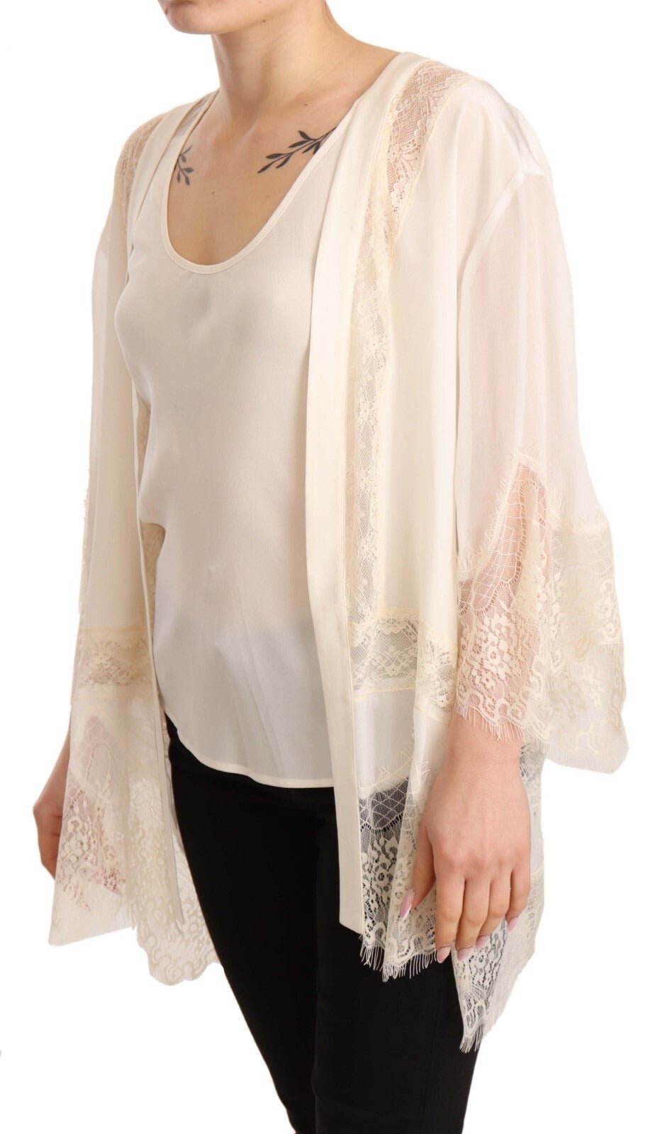 Twinset Off White Tank Lace Trim Cardigan Women Blouse Tops - RIMODA