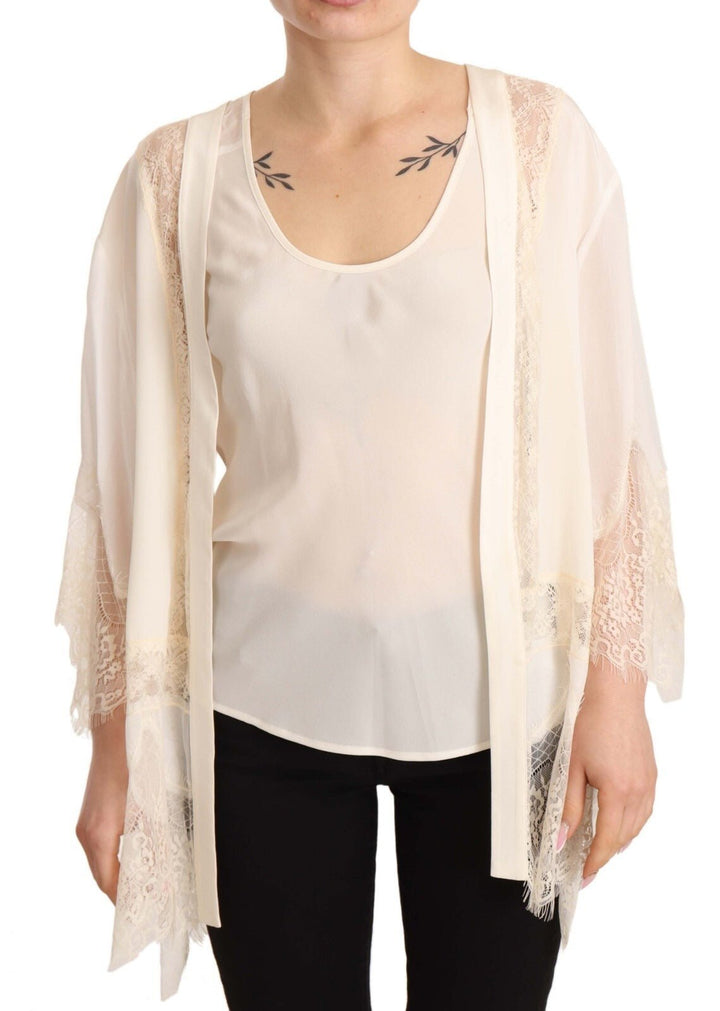 Twinset Off White Tank Lace Trim Cardigan Women Blouse Tops - RIMODA