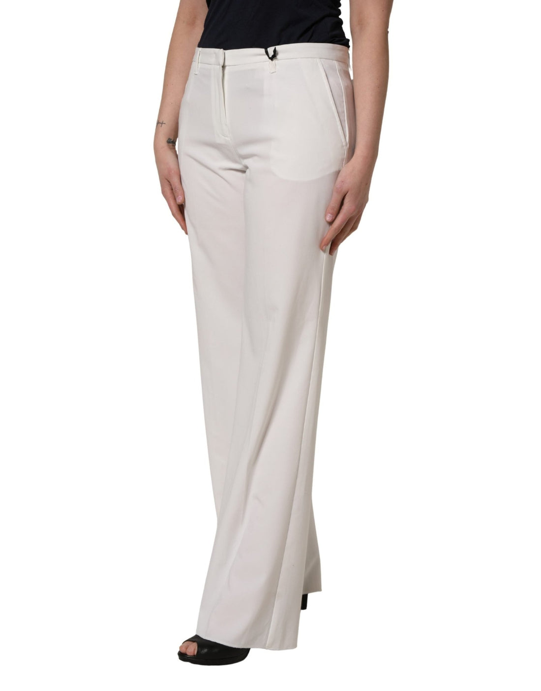 Twinset White Mid Waisted Wide Leg Chino Women Trouser Pants - RIMODA