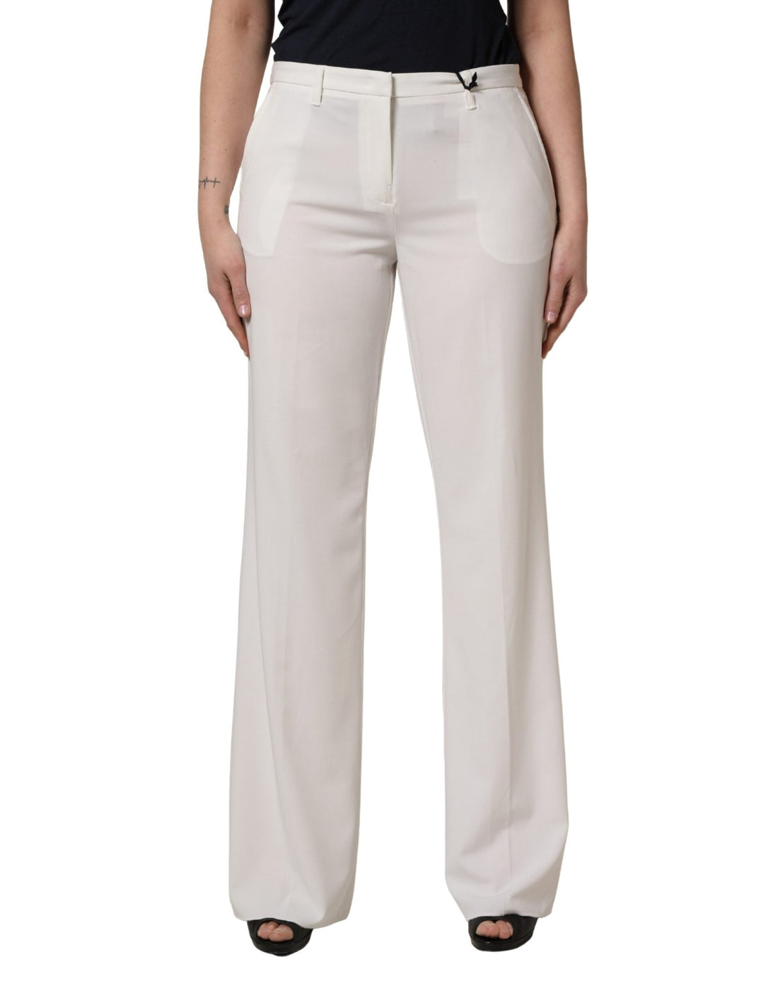 Twinset White Mid Waisted Wide Leg Chino Women Trouser Pants - RIMODA