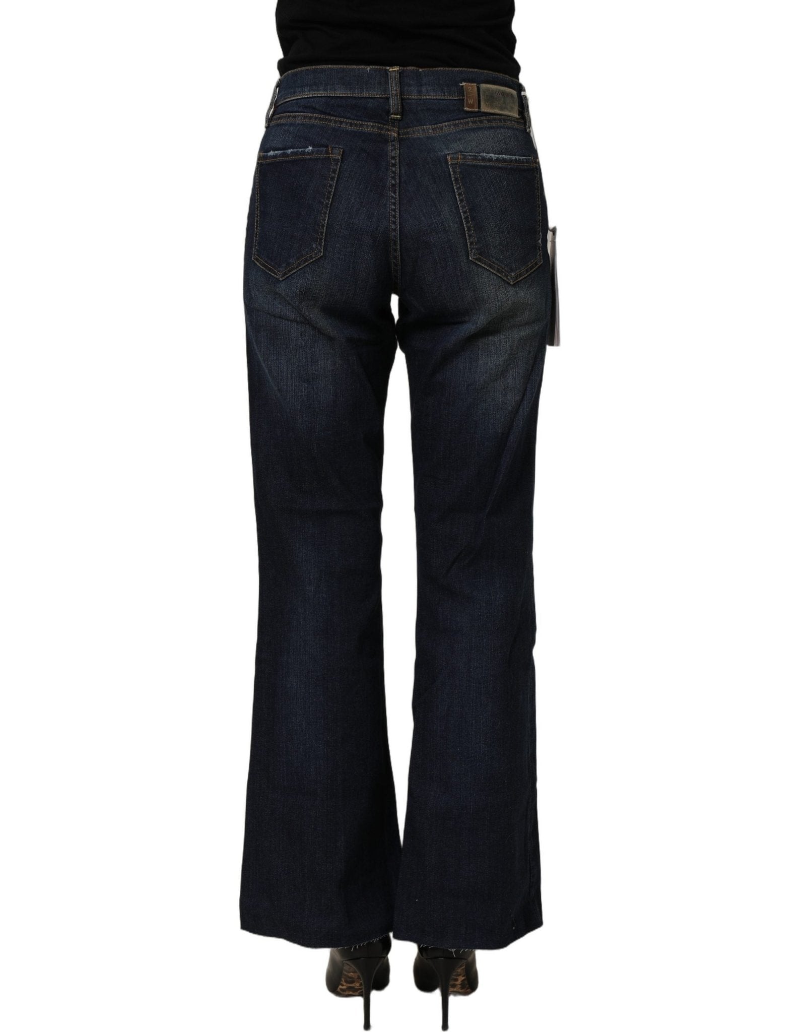Two women in the world Dark Blue Washed Mid-Waisted Flared Denim Casual Jeans - RIMODA