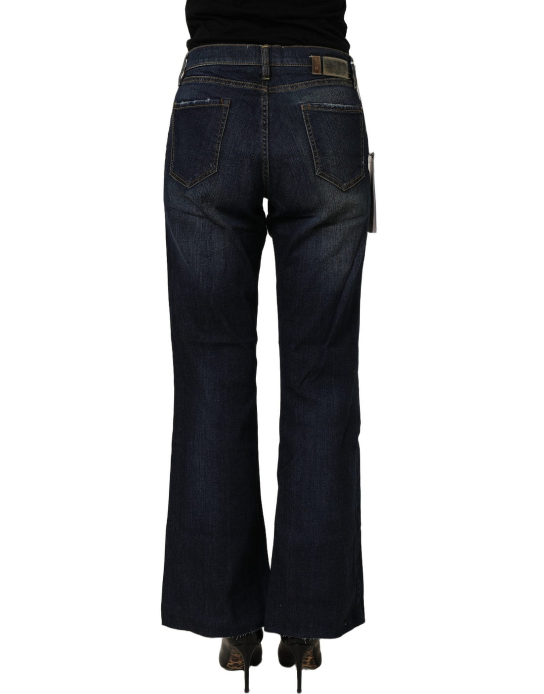 Two women in the world Dark Blue Washed Mid-Waisted Flared Denim Casual Jeans - RIMODA