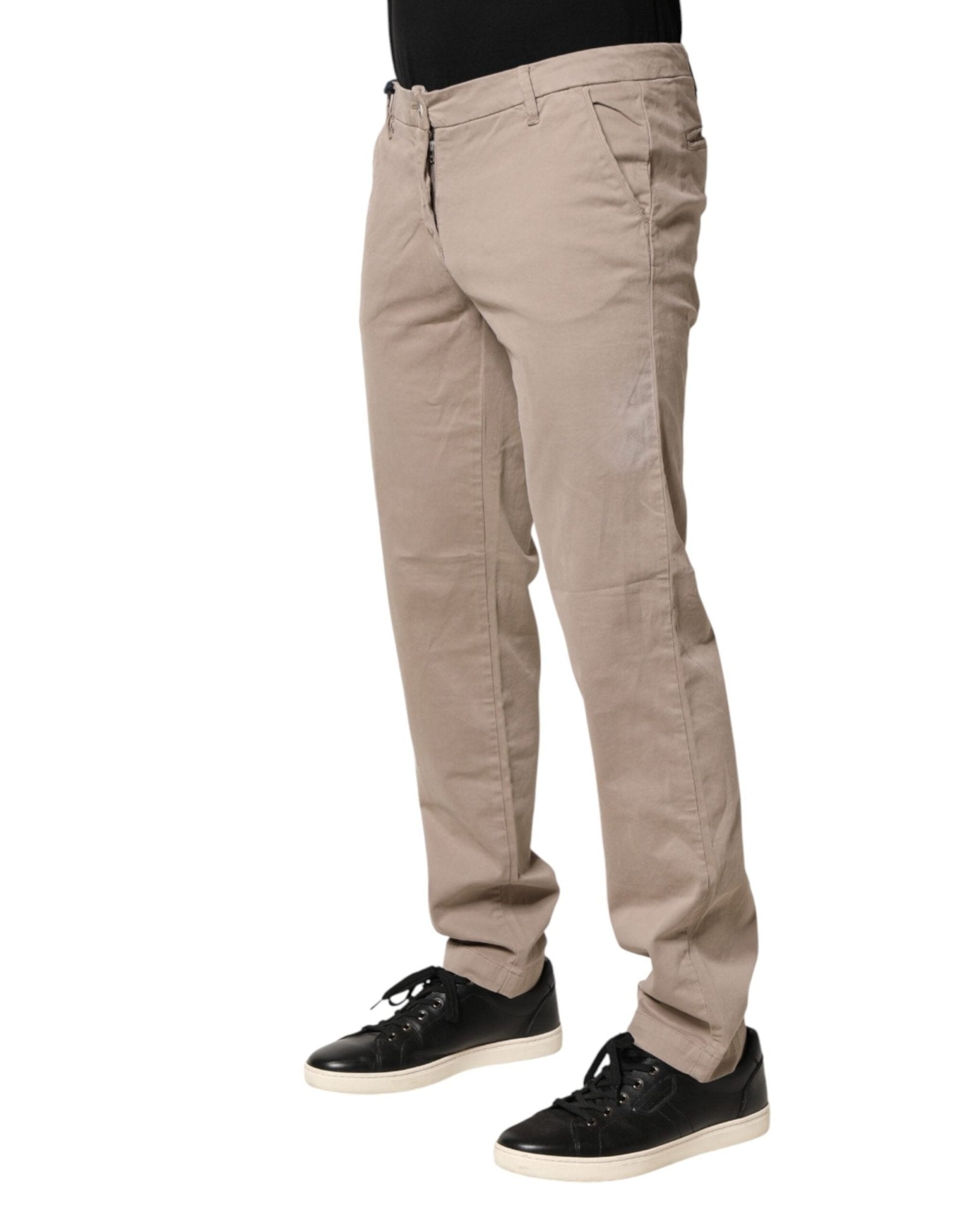 U.S. POLO ASSN. Beige Cotton Stretch Straight Mid Waist Trouser Pants - RIMODA