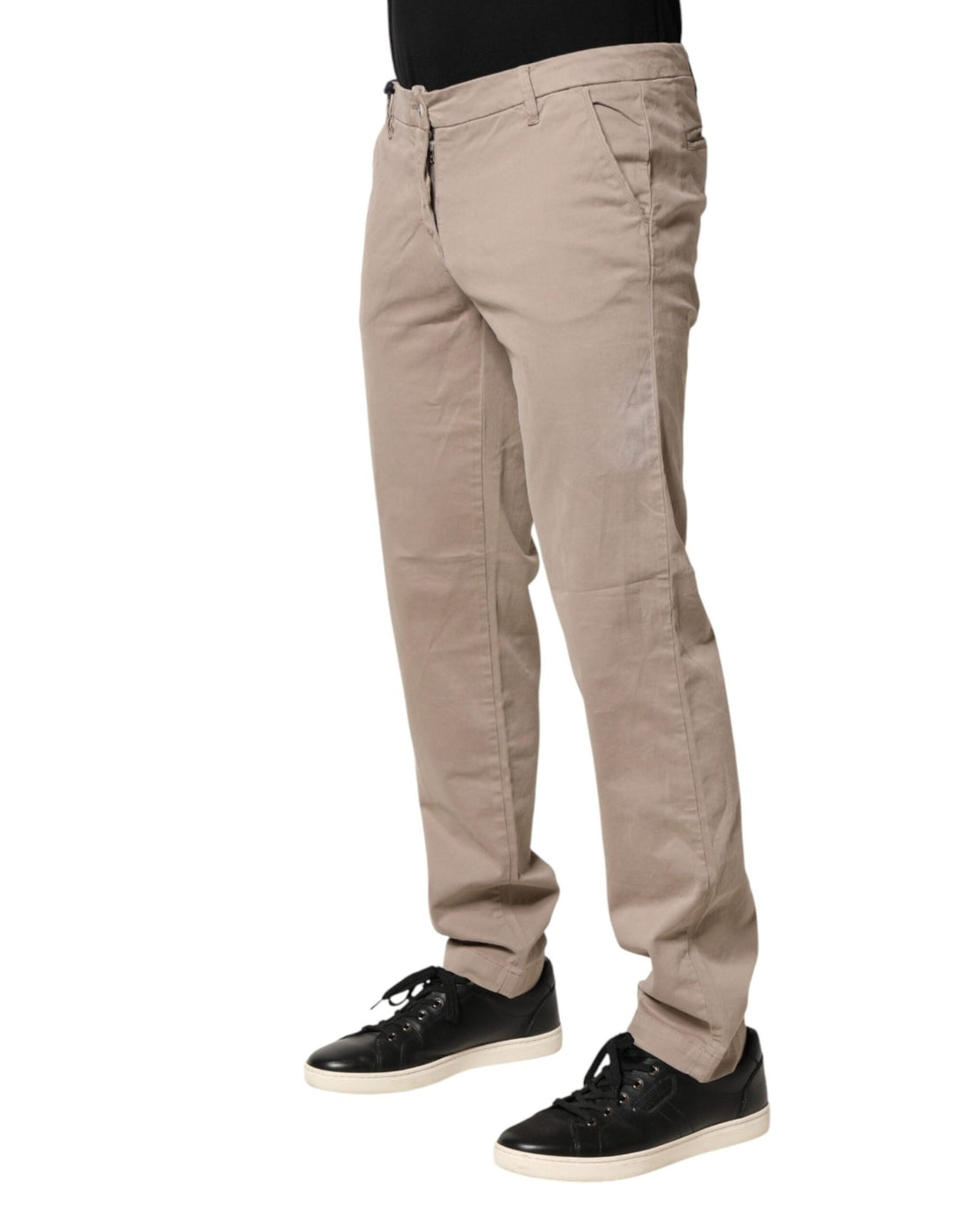 U.S. POLO ASSN. Beige Cotton Stretch Straight Mid Waist Trouser Pants - RIMODA