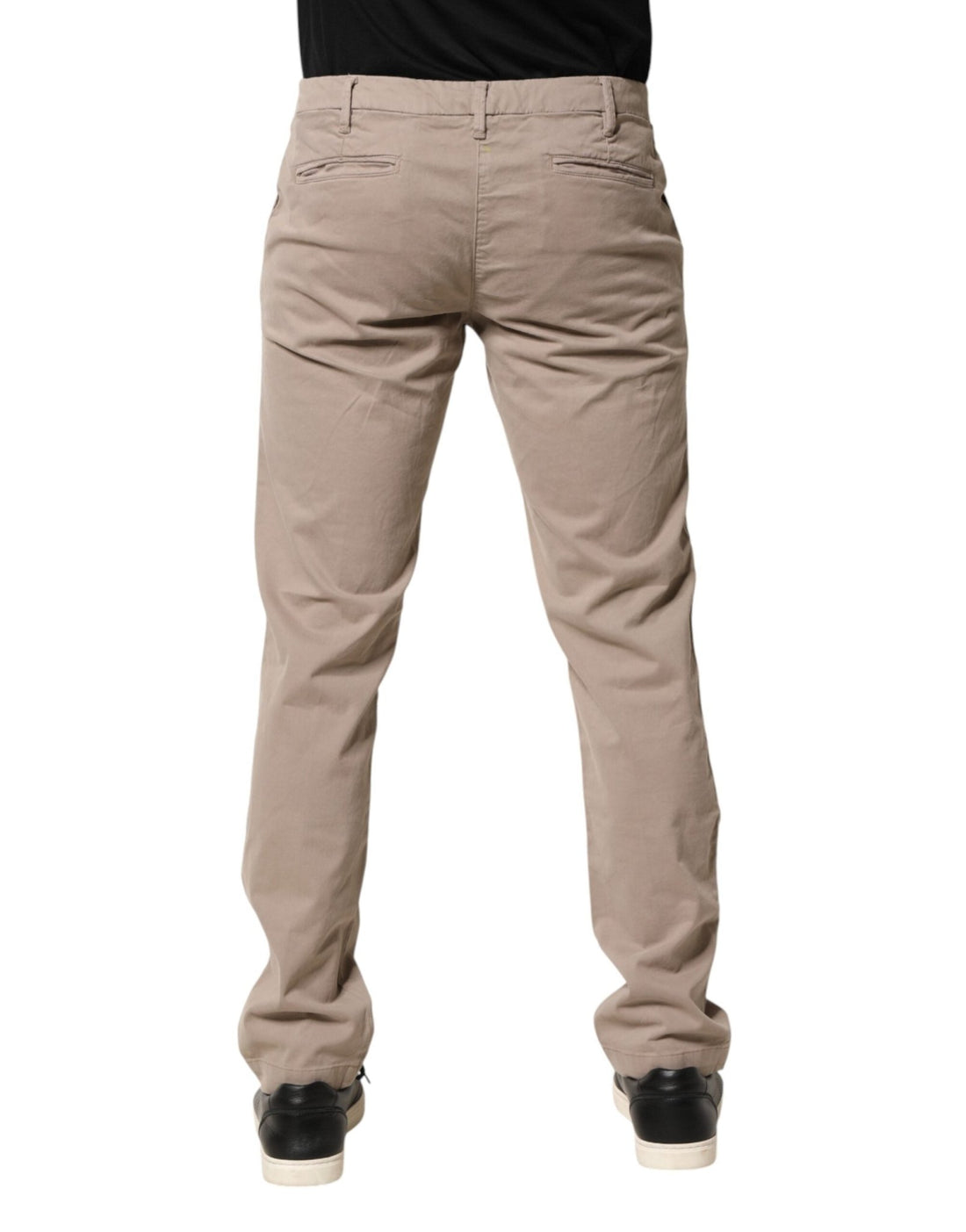 U.S. POLO ASSN. Beige Cotton Stretch Straight Mid Waist Trouser Pants - RIMODA