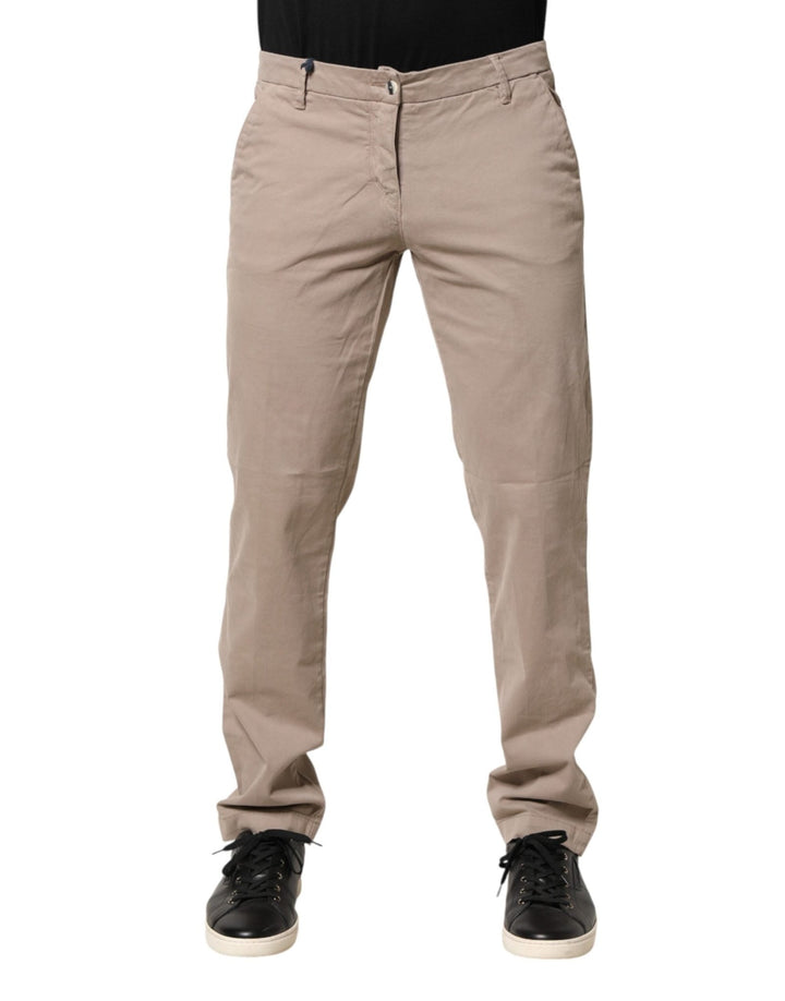U.S. POLO ASSN. Beige Cotton Stretch Straight Mid Waist Trouser Pants - RIMODA
