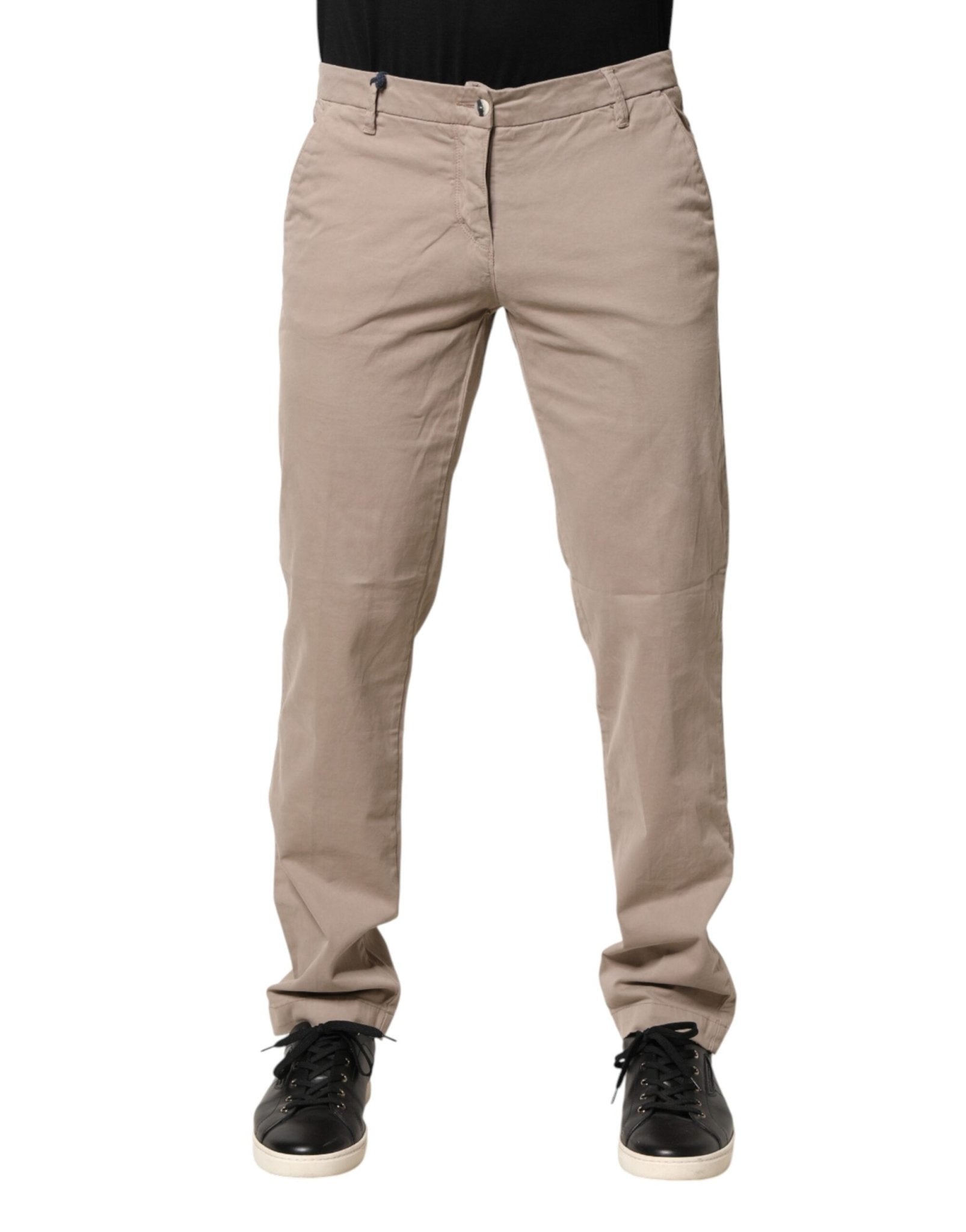 U.S. POLO ASSN. Beige Cotton Stretch Straight Mid Waist Trouser Pants - RIMODA