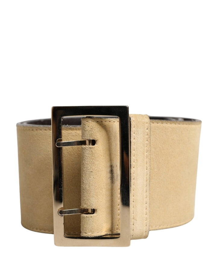 Versace Beige Suede Leather Silver Metal Buckle Belt - RIMODA