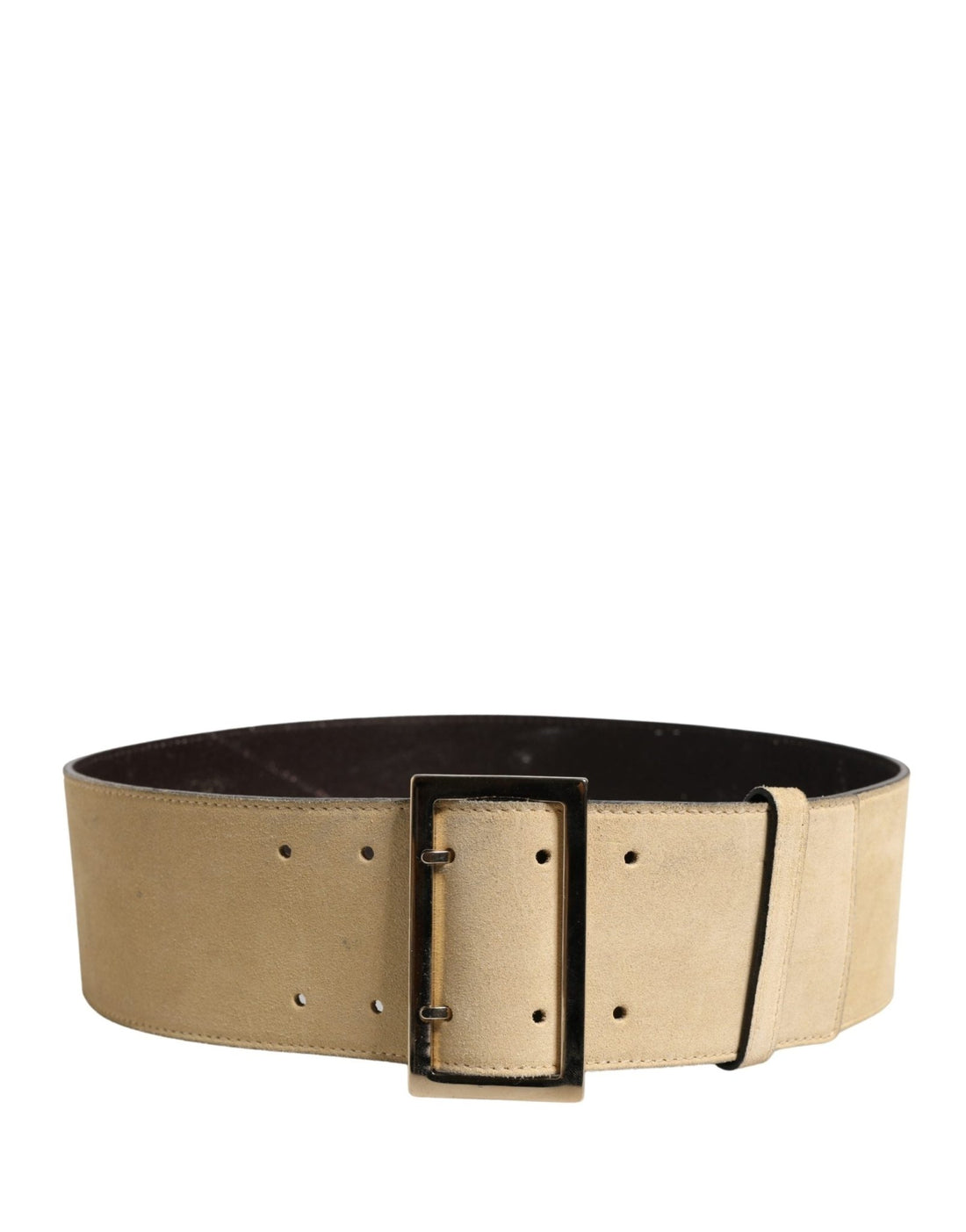 Versace Beige Suede Leather Silver Metal Buckle Belt - RIMODA