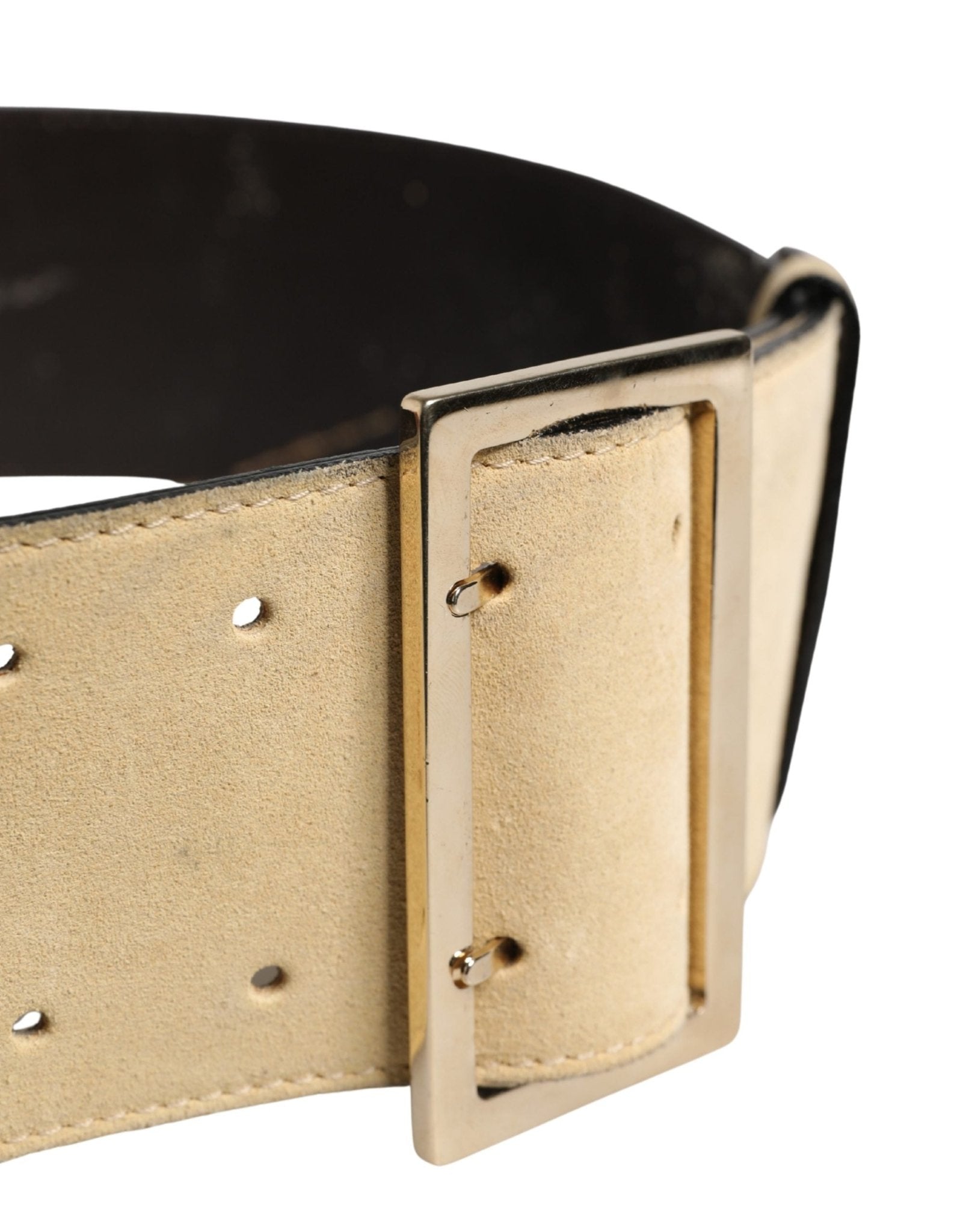 Versace Beige Suede Leather Silver Metal Buckle Belt - RIMODA