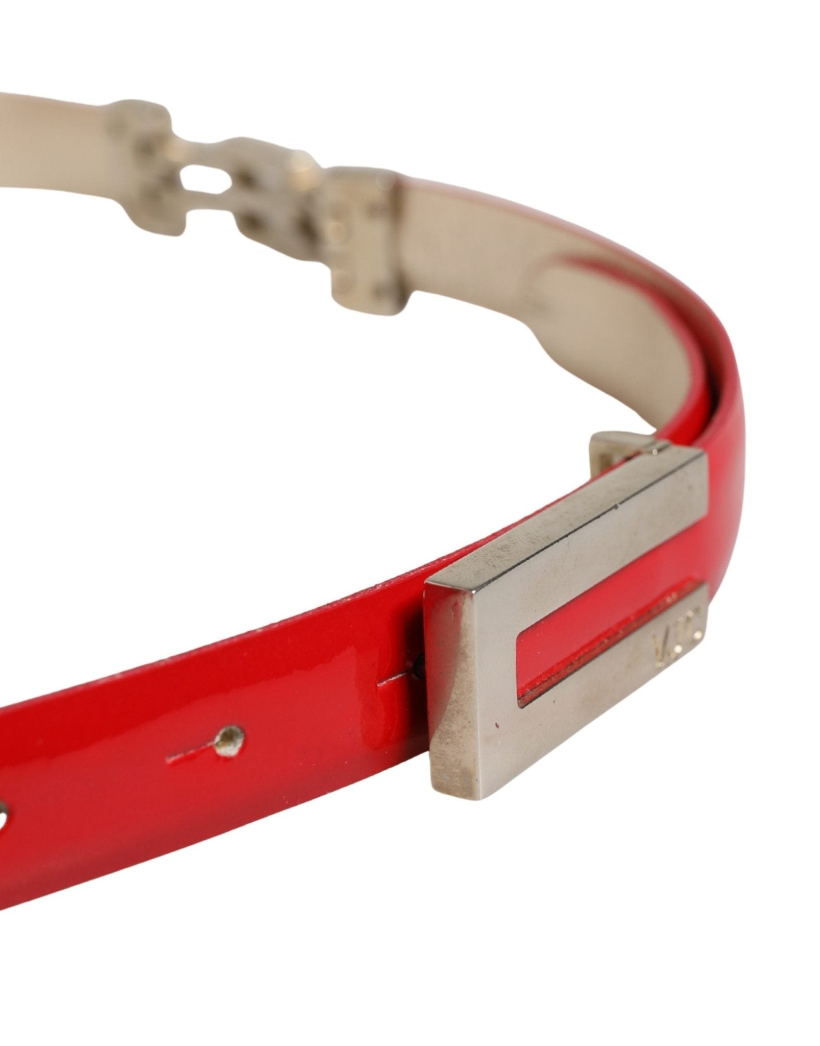 Versace Jeans Couture Red Glossy Leather Metal Buckle Belt - RIMODA