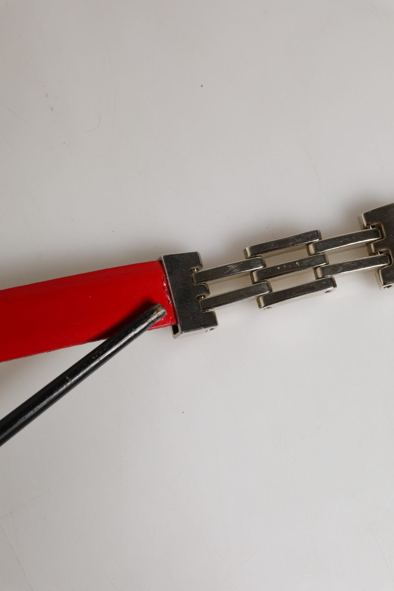 Versace Jeans Couture Red Glossy Leather Metal Buckle Belt - RIMODA