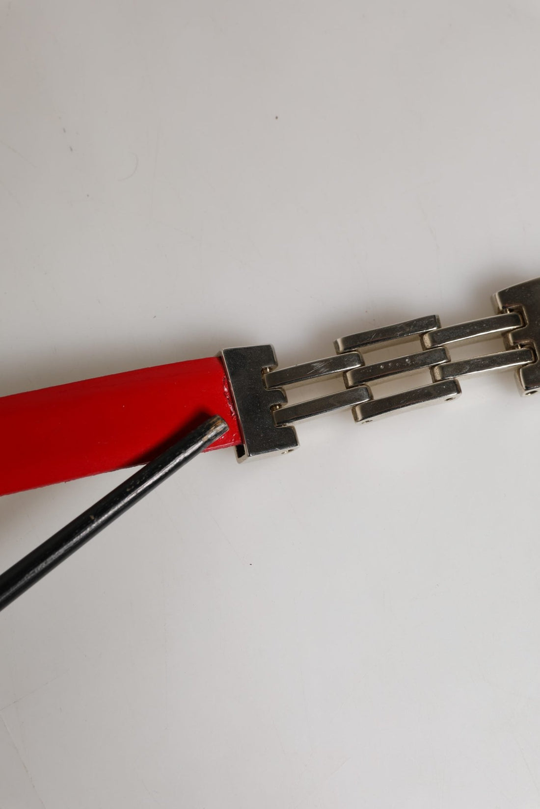 Versace Jeans Couture Red Glossy Leather Metal Buckle Belt - RIMODA