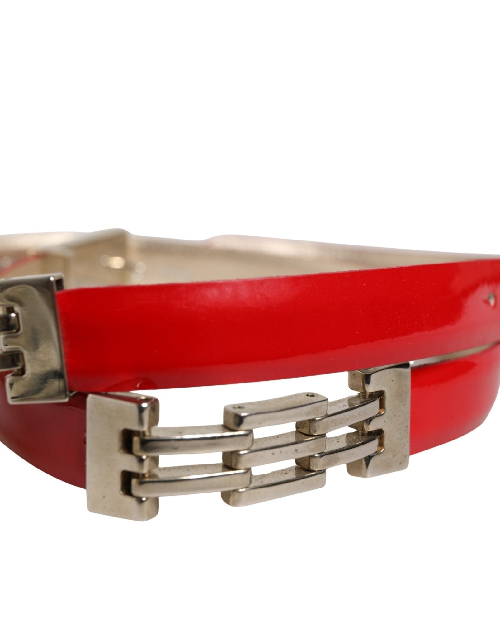 Versace Jeans Couture Red Glossy Leather Metal Buckle Belt - RIMODA