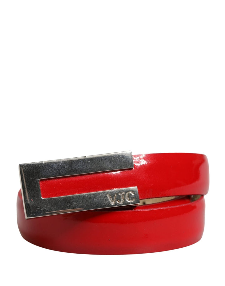 Versace Jeans Couture Red Glossy Leather Metal Buckle Belt - RIMODA