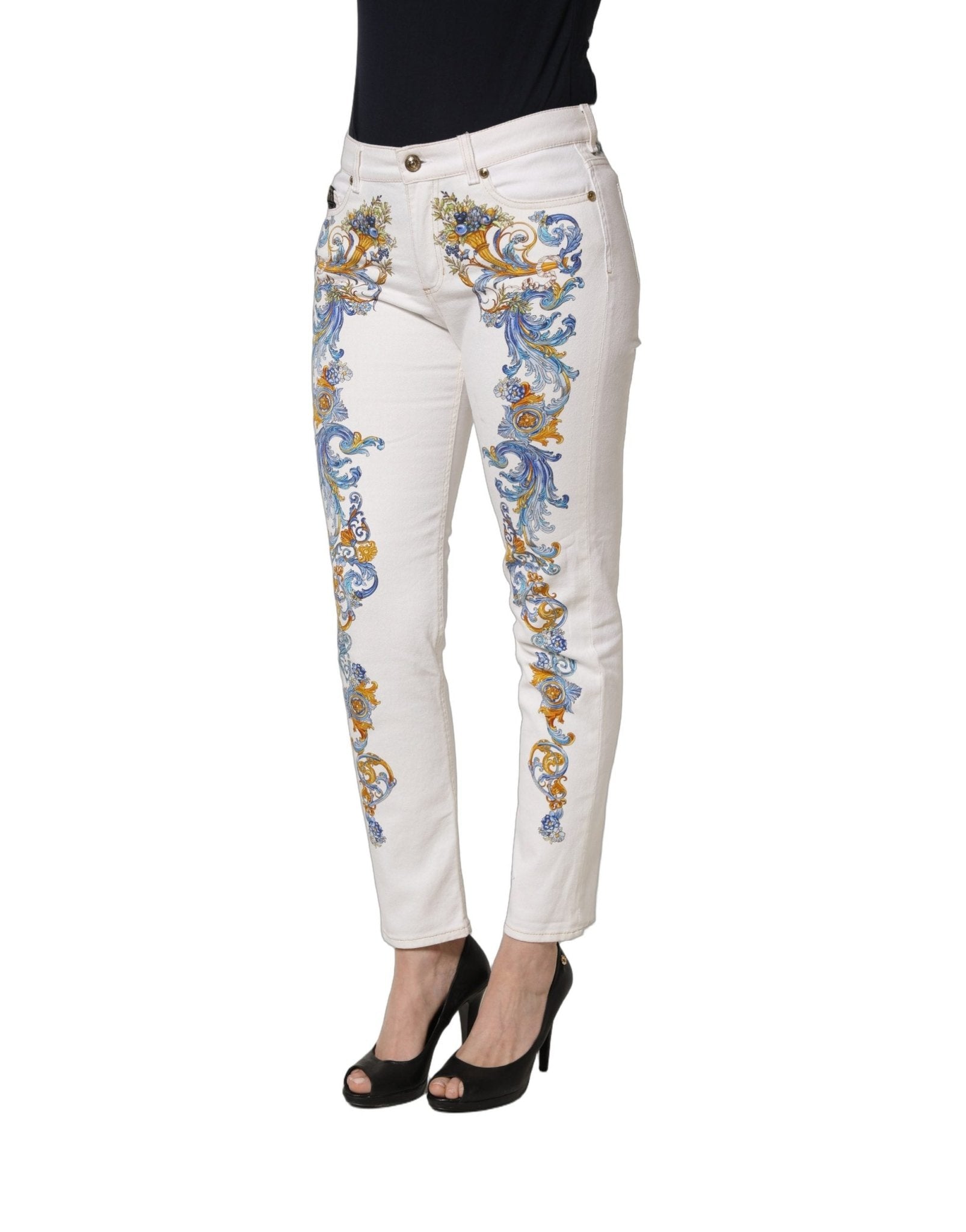 Versace Jeans Couture White Floral Print Skinny Denim Jeans - RIMODA