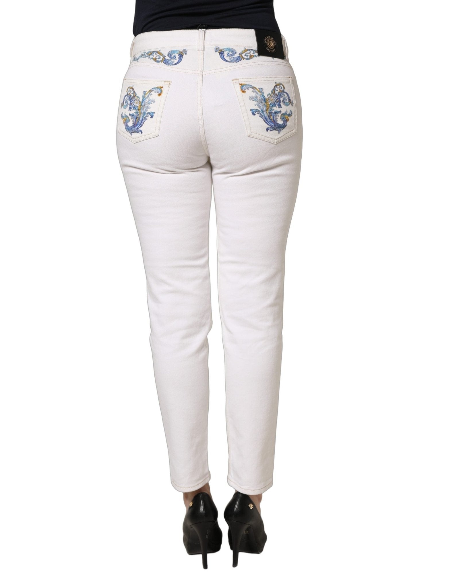 Versace Jeans Couture White Floral Print Skinny Denim Jeans - RIMODA
