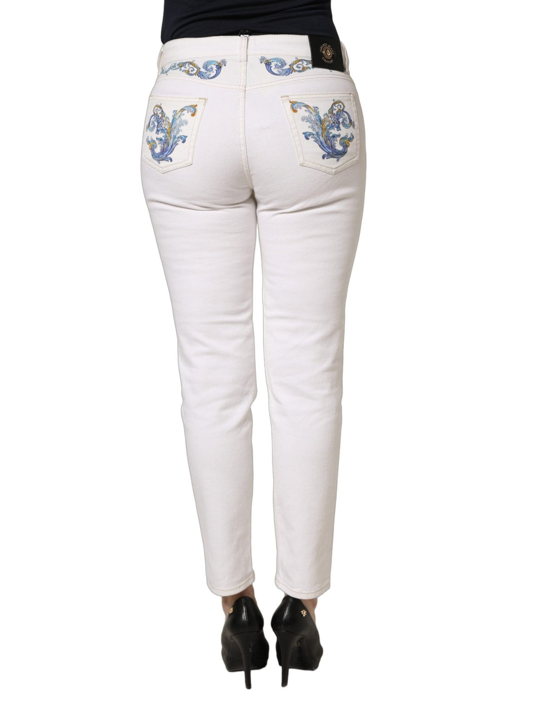 Versace Jeans Couture White Floral Print Skinny Denim Jeans - RIMODA