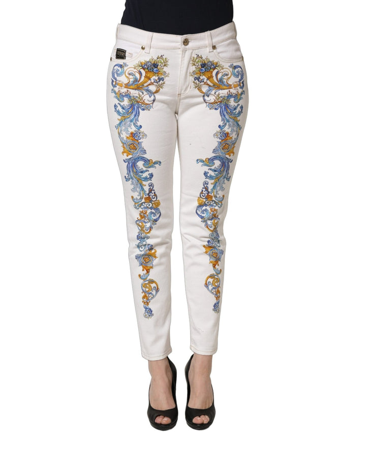 Versace Jeans Couture White Floral Print Skinny Denim Jeans - RIMODA
