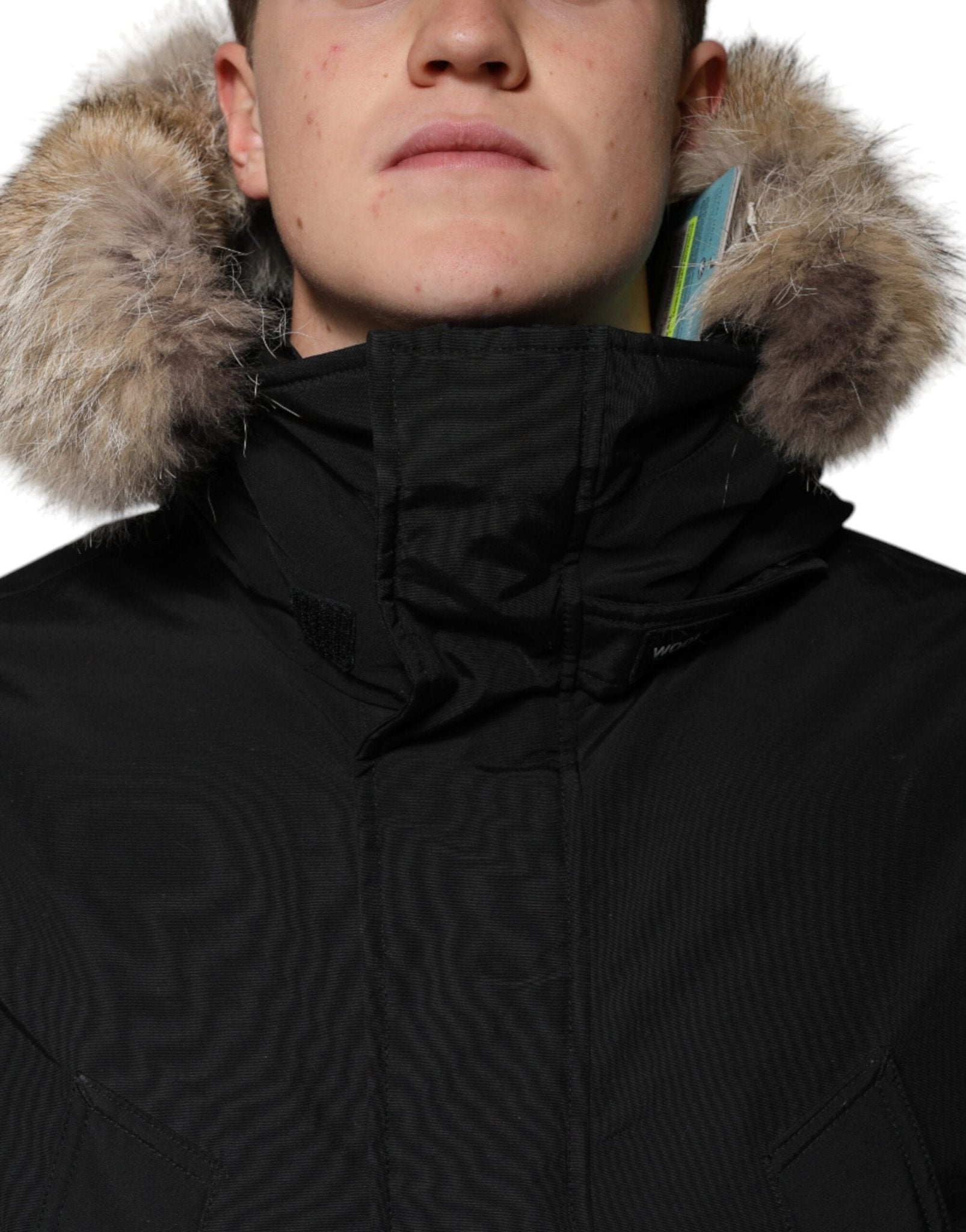 Woolrich Black Hooded Long Sleeves Fur Shearling Coat Jacket - RIMODA