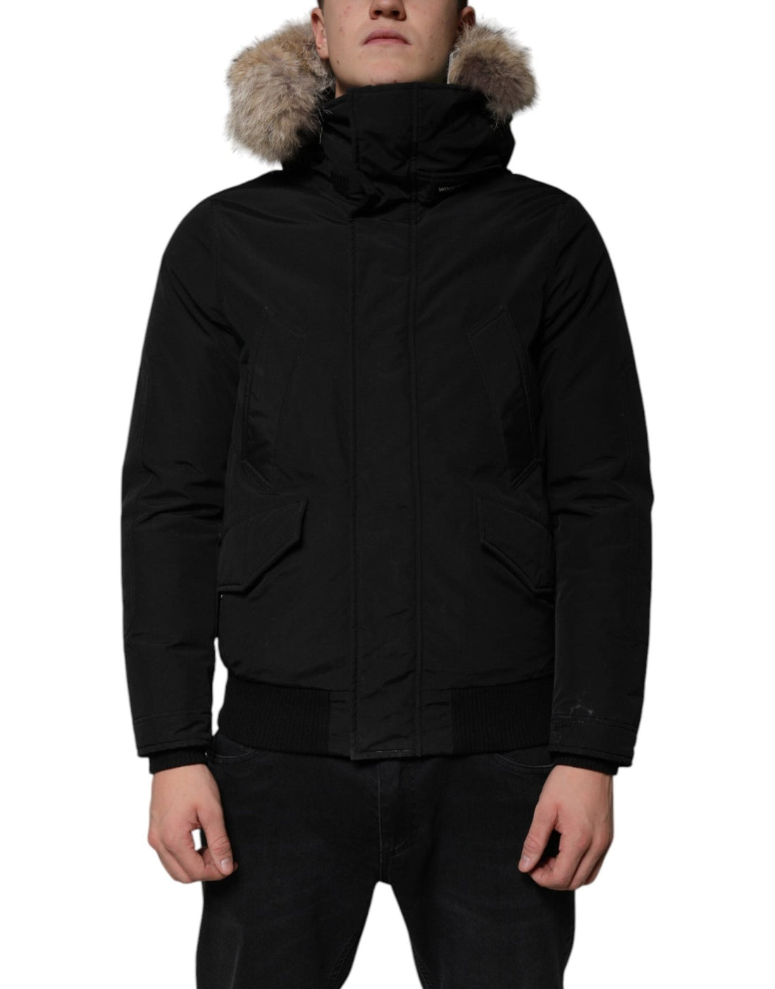 Woolrich Black Hooded Long Sleeves Fur Shearling Coat Jacket - RIMODA