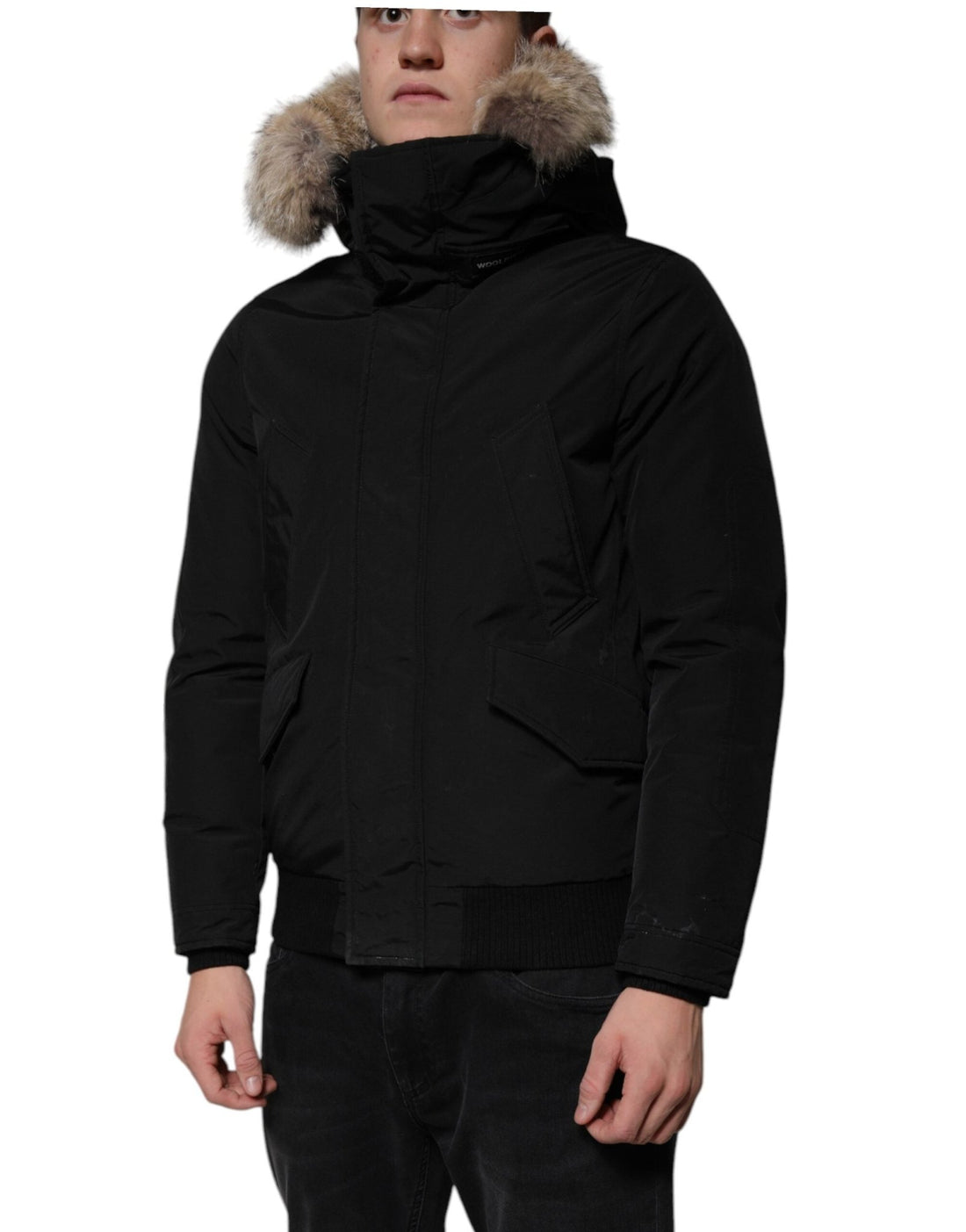Woolrich Black Hooded Long Sleeves Fur Shearling Coat Jacket - RIMODA