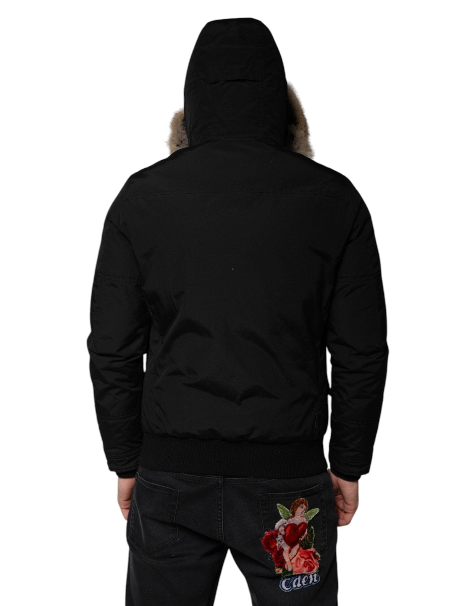Woolrich Black Hooded Long Sleeves Fur Shearling Coat Jacket - RIMODA